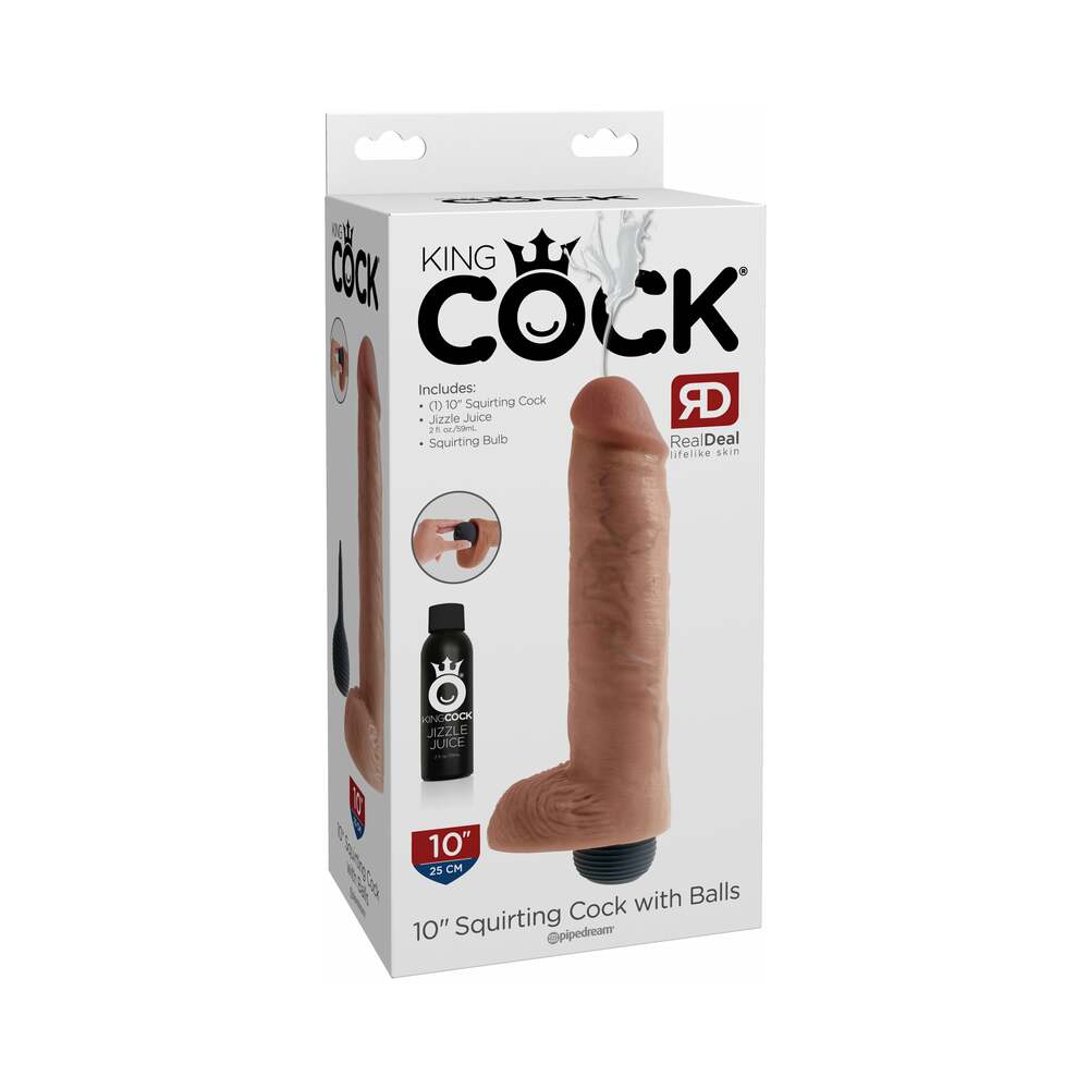 King Cock 10 Inches Squirting Cock Balls Beige