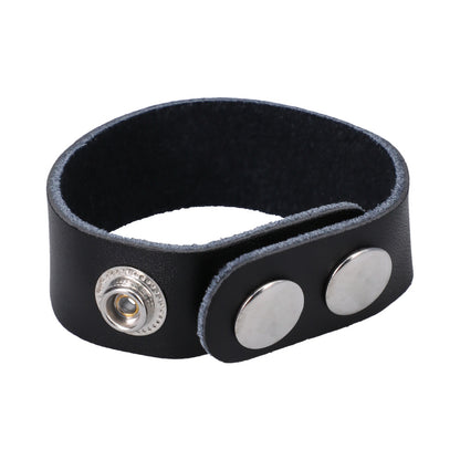 Rock Solid Adjustable Leather 3 Snap Cock Ring Black