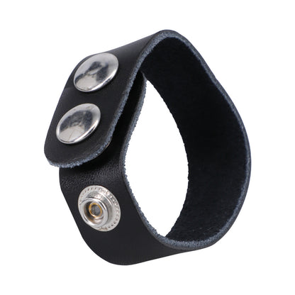 Rock Solid Adjustable Leather 3 Snap Cock Ring Black