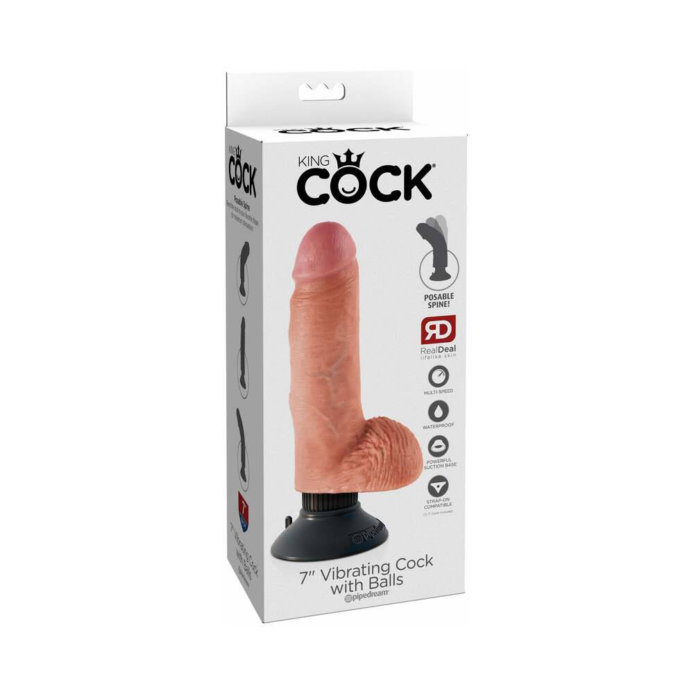 King Cock 7 Inches Vibrating Cock With Balls Beige