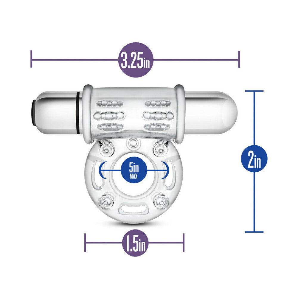 Blush Stay Hard 10 Function Vibrating Bull Ring Cock Ring - Clear