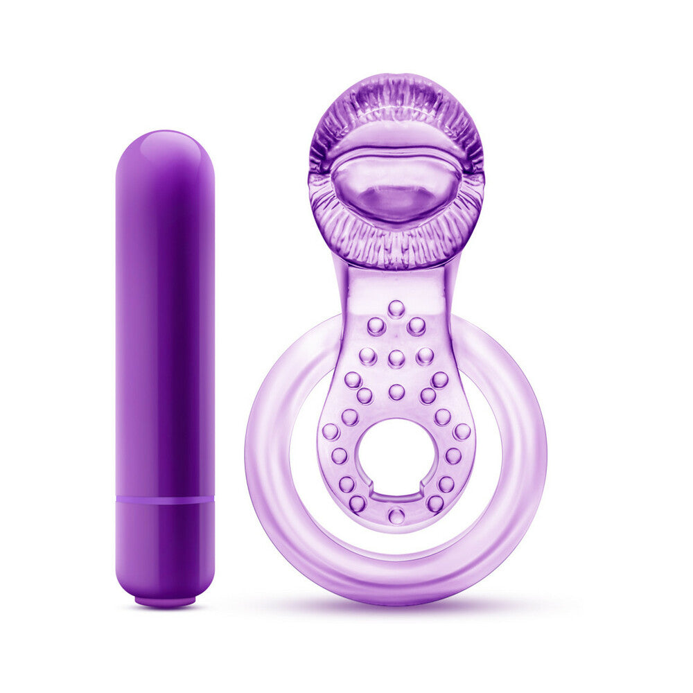 Blush Play With Me Lick It Vibrating Double Strap Cockring - Purple