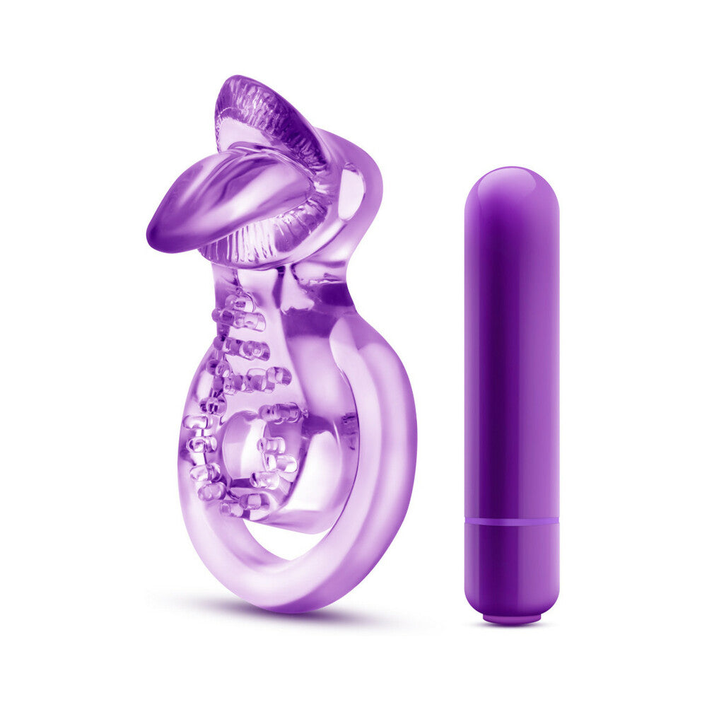 Blush Play With Me Lick It Vibrating Double Strap Cockring - Purple