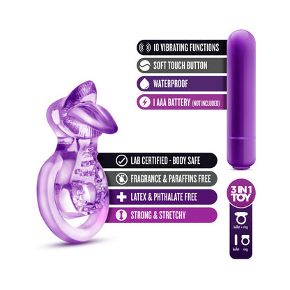 Blush Play With Me Lick It Vibrating Double Strap Cockring - Purple