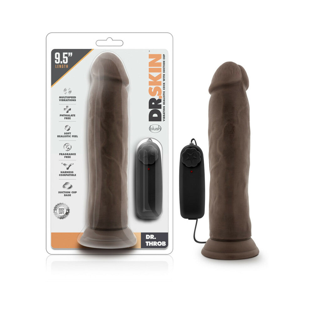 Dr. Skin - Dr. Throb - 9.5In Vibrating Realistic Cock With Suction Cup - Chocolate