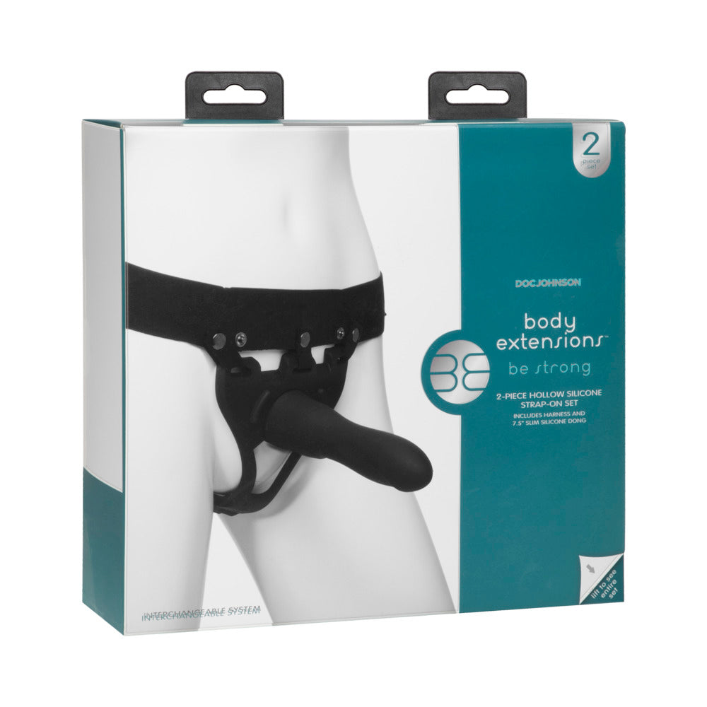 Body Ext Hollow Lrg Strap-On 2Pc Set Blk