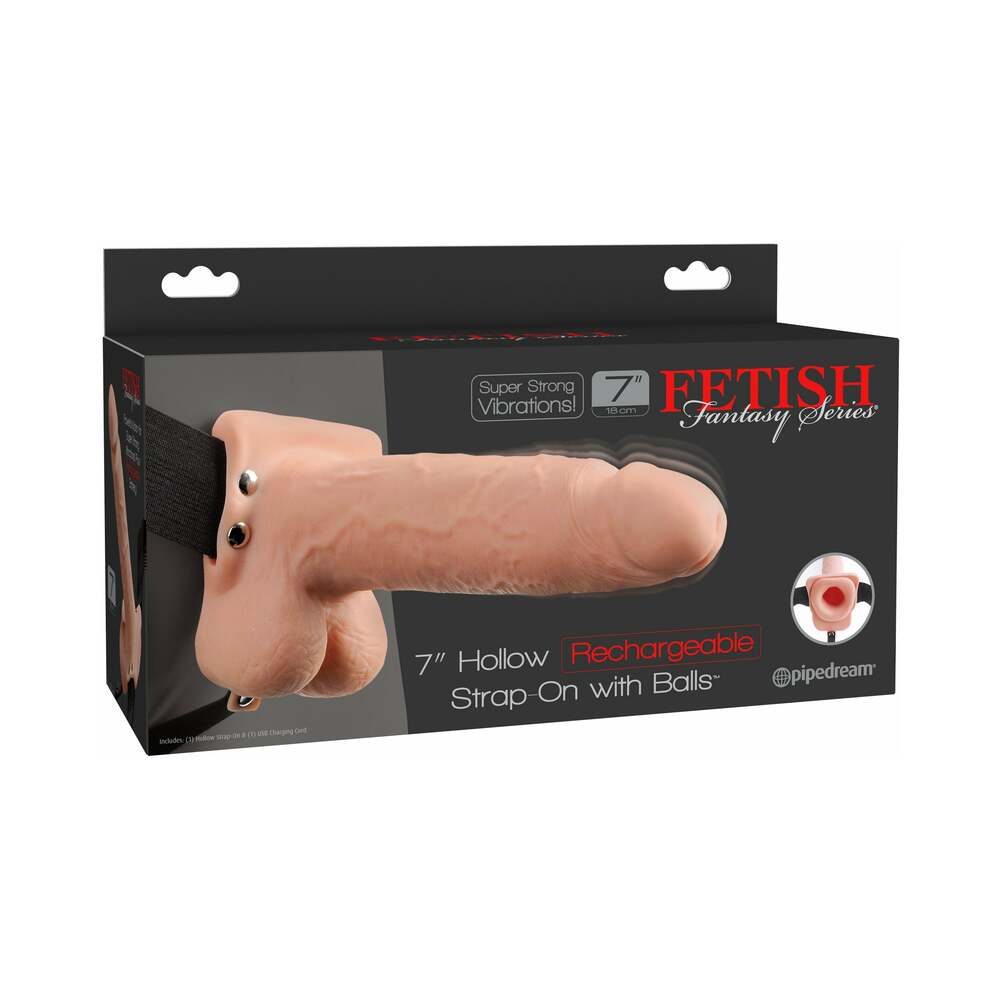 Fetish Fantasy 7In Hollow Rechargeable Strap-On With Balls, Flesh