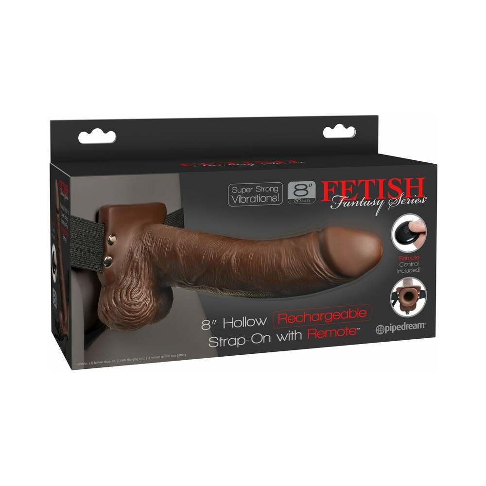 Fetish Fantasy 8In Hollow Rechargeable Strap-On With Remote, Brown