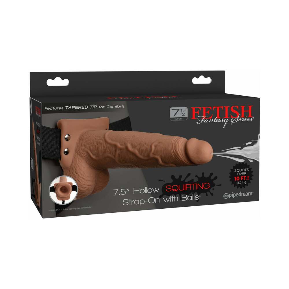 Fetish Fantasy 7.5In Hollow Squirting Strap-On With Balls, Tan