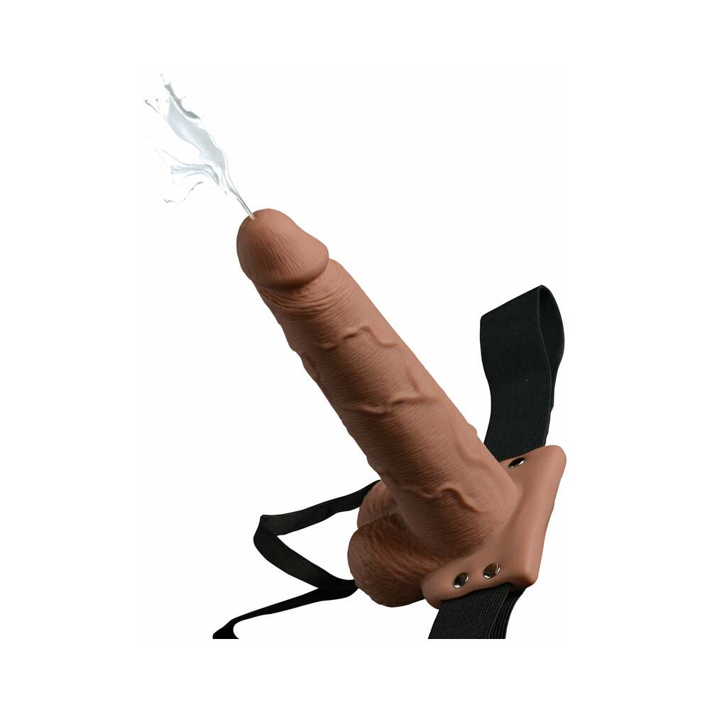 Fetish Fantasy 7.5In Hollow Squirting Strap-On With Balls, Tan