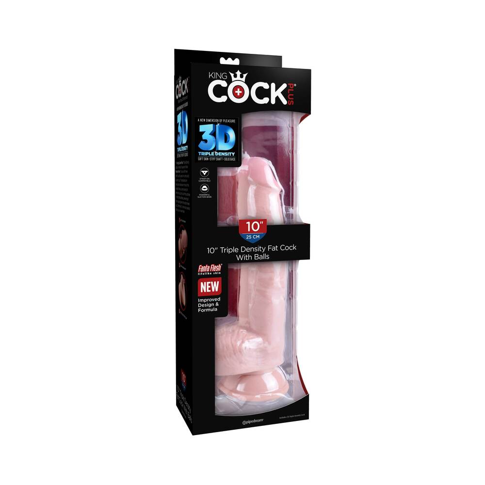 King Cock Triple Density 10 Inches Fat Dildo With Balls Beige