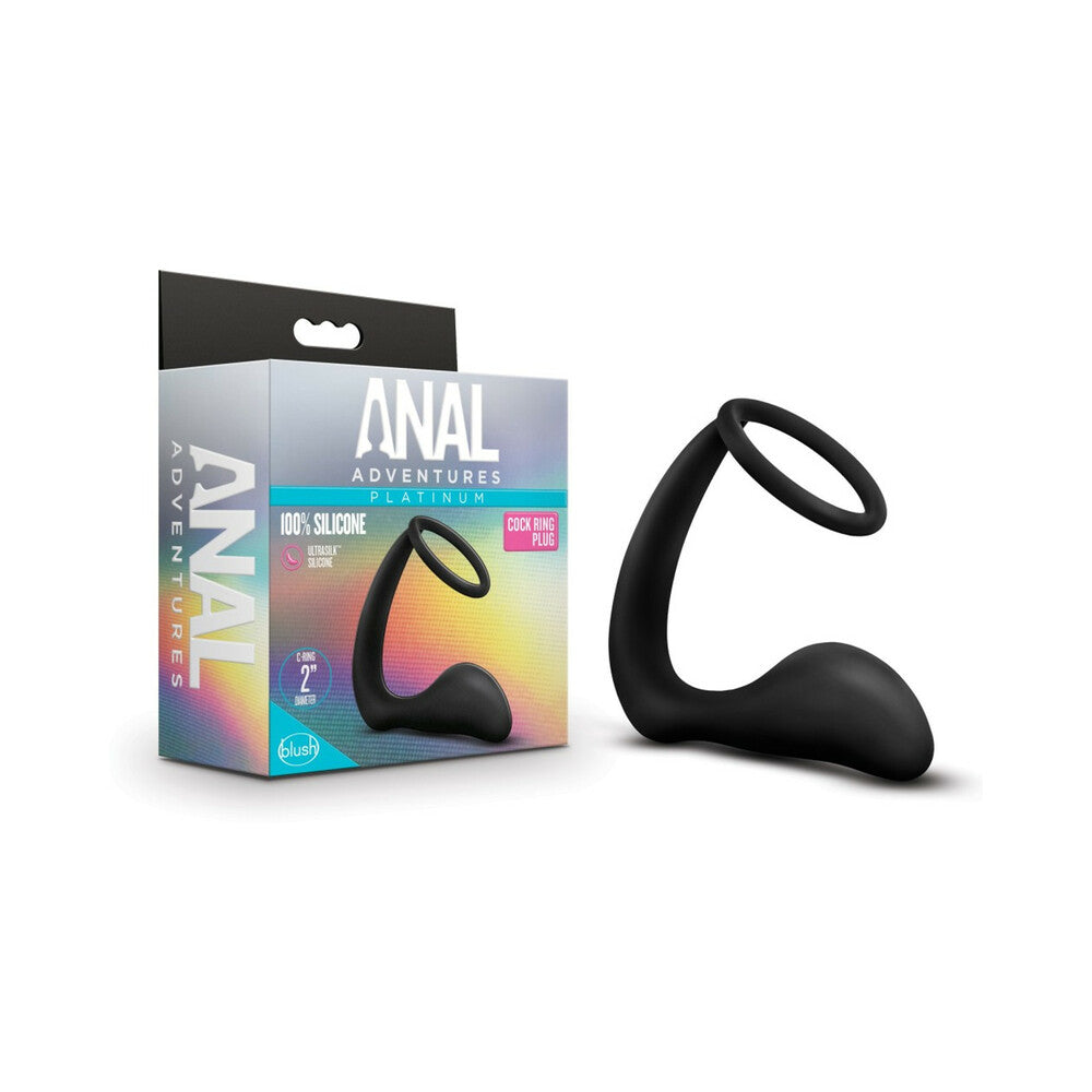 Anal Adventures Platinum Cock Ring Plug Black