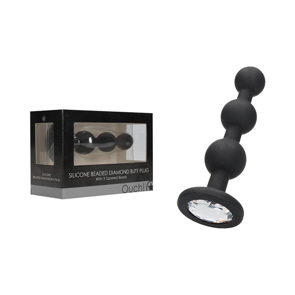 Ouch! Silicone Beaded Diamond Butt Plug - Black