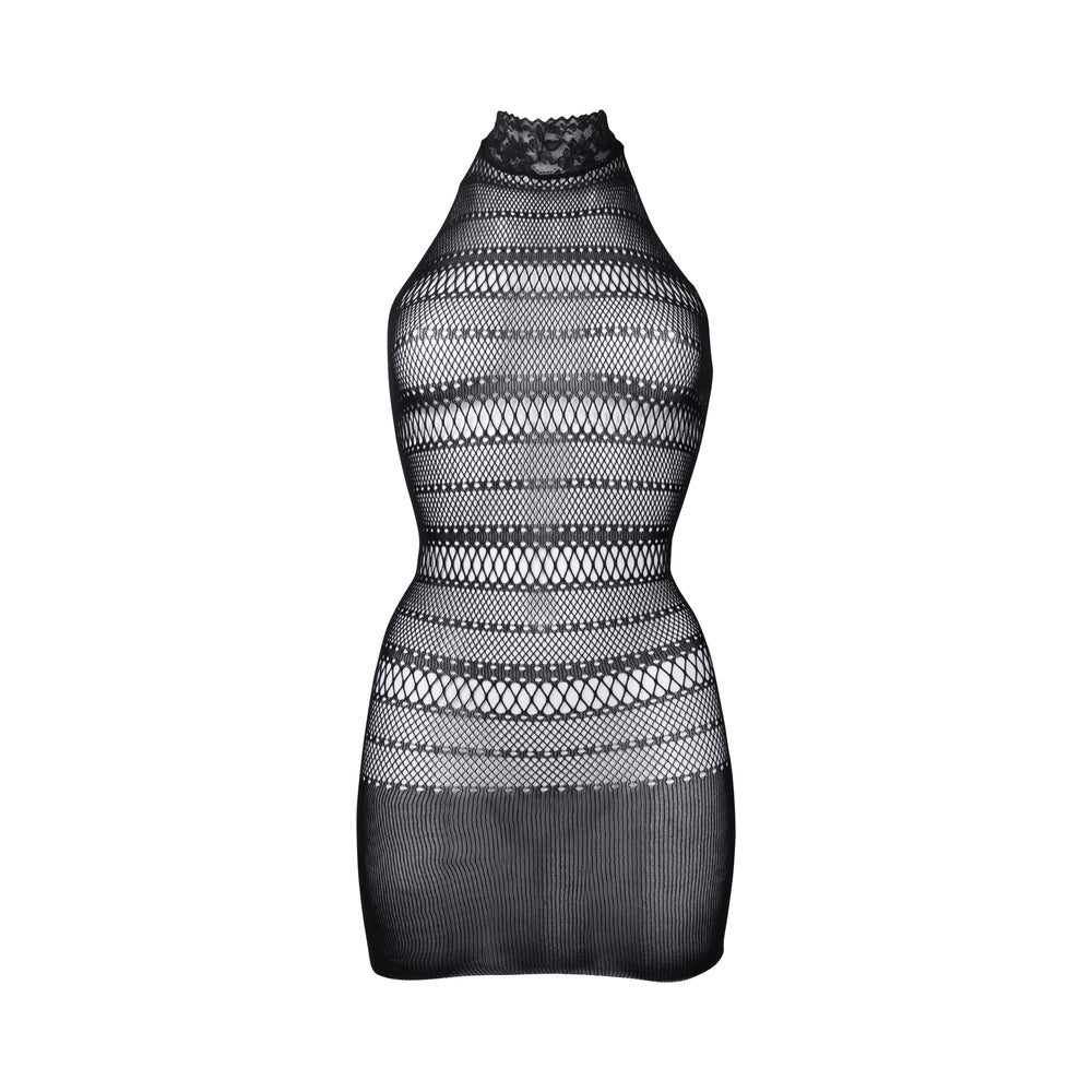 Shots Le Desir High Lace Neck Net Mini Dress