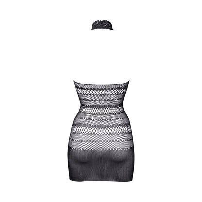 Shots Le Desir High Lace Neck Net Mini Dress