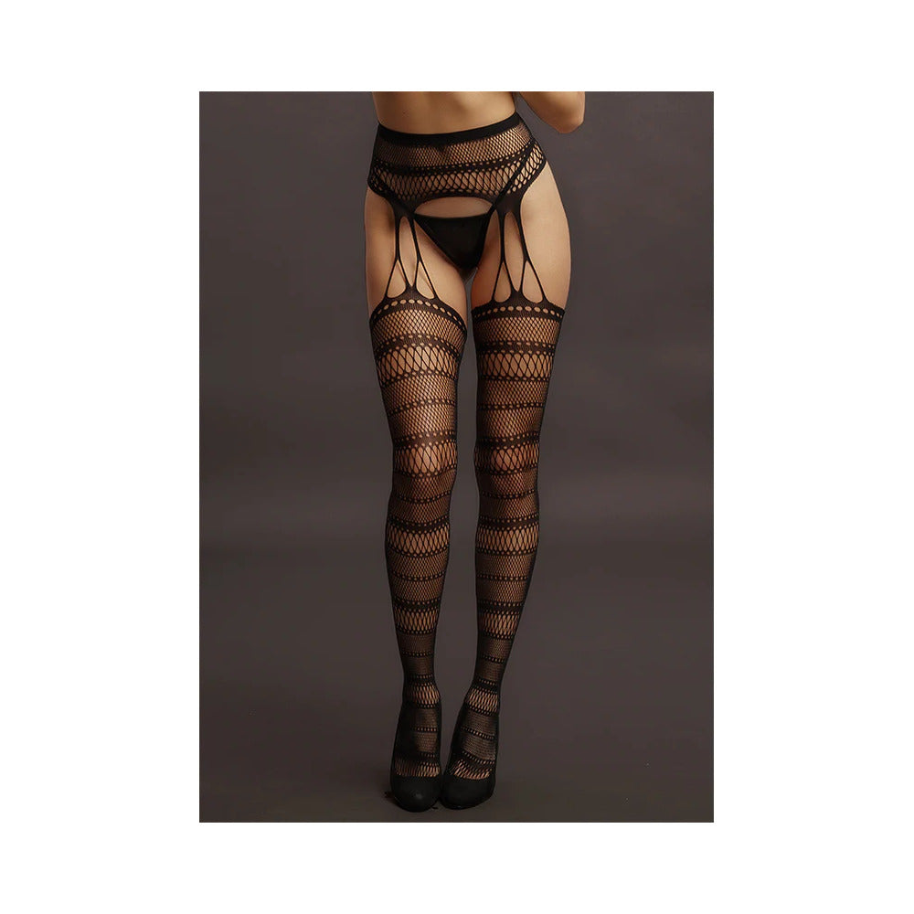 Shots Le Desir Suspender Striped Pantyhose