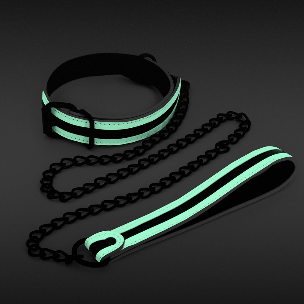 Glo Bondage Collar And Leash Green