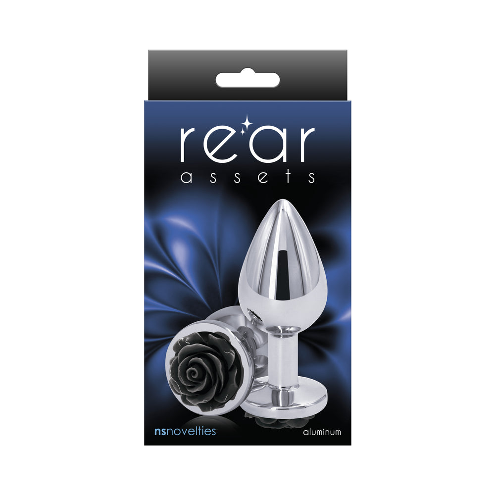 Rear Assets Rose Anal Plug - Medium - Black