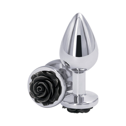 Rear Assets Rose Anal Plug - Medium - Black