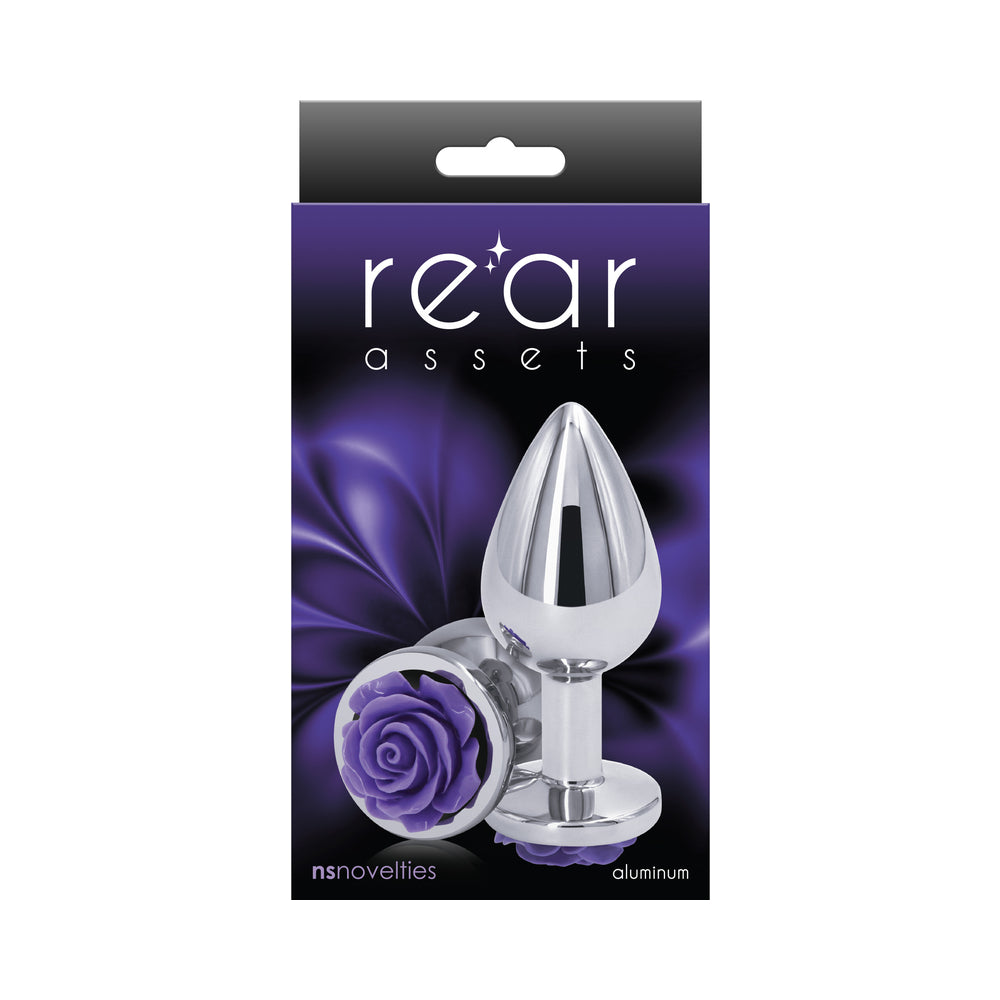 Rear Assets Rose Anal Plug - Medium - Purple