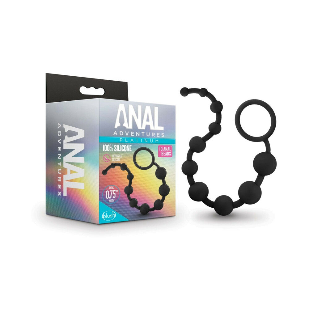 Anal Adventures Platinum Silicone 10 Anal  Beads - Black