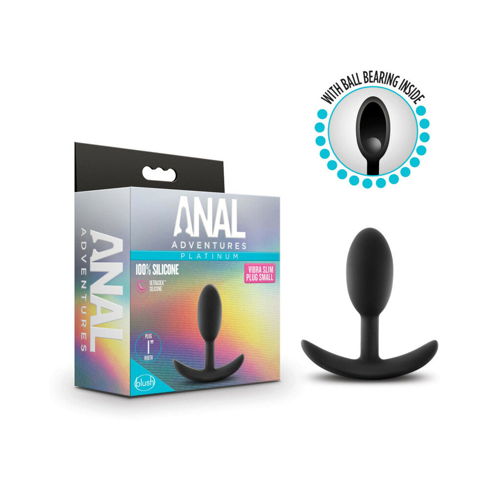 Anal Adventures Platinum Silicone Vibra Slim Plug Small - Black