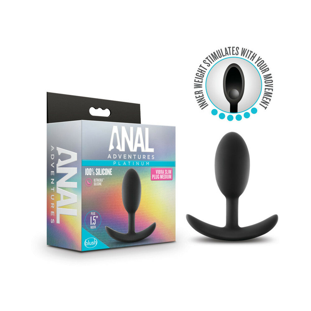 Anal Adventures Platinum Silicone Vibra Slim Plug Medium - Black