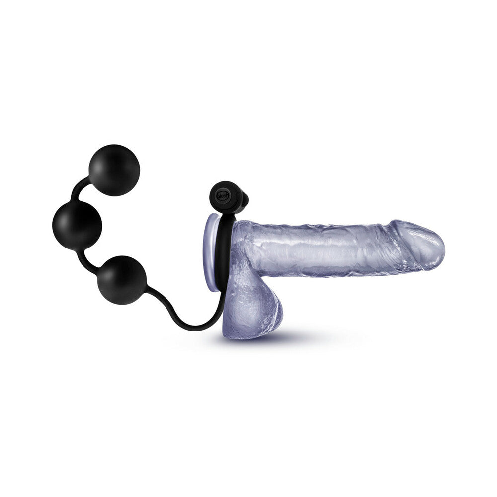 Anal Adventures Platinum Silicone Anal Ball W/Vibrating C Ring - Black