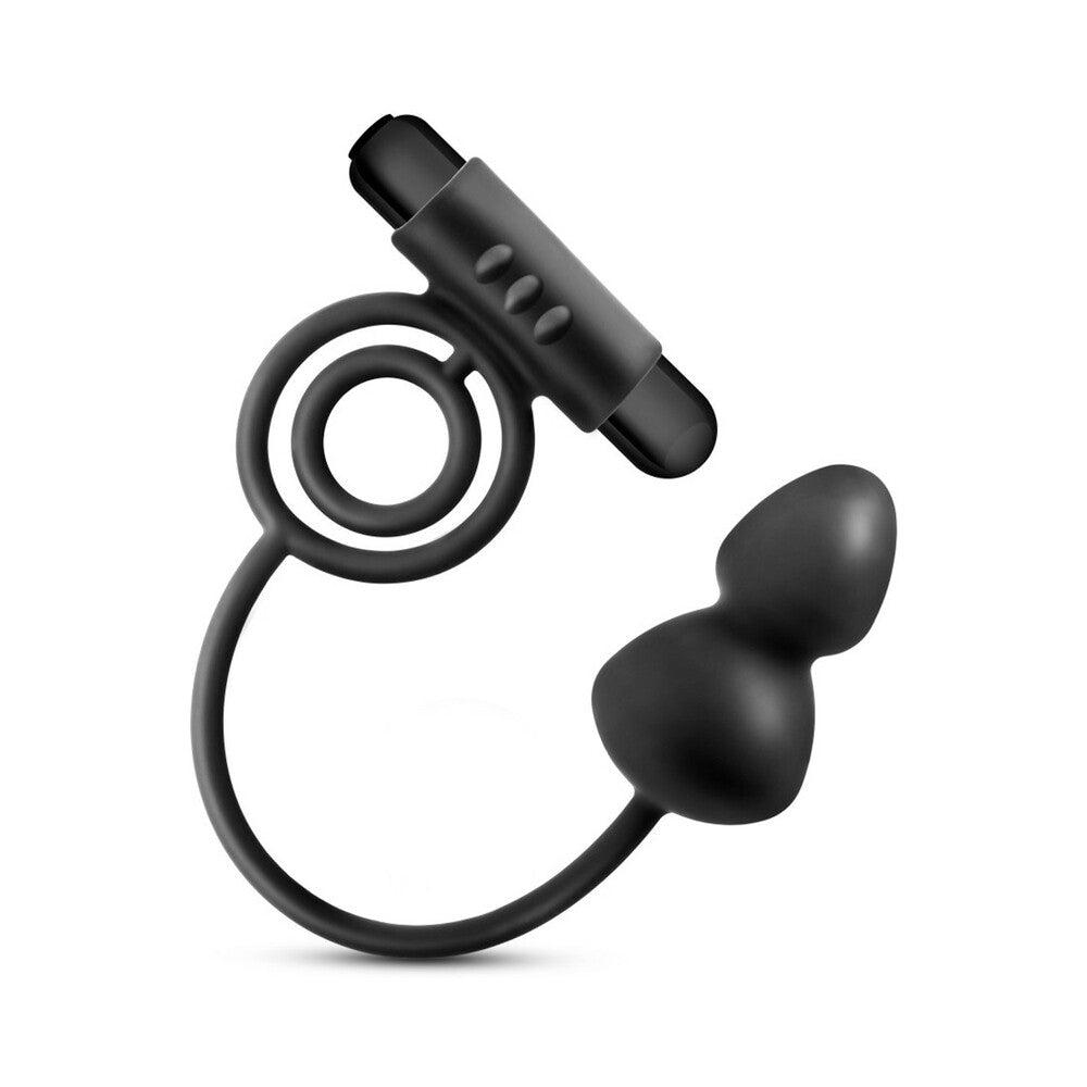 Anal Adventures Platinum Silicone Anal Plug With Vibrating C Ring - Black