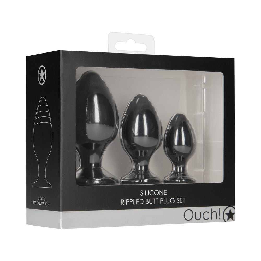 Ouch Rippled Butt Plug Set Black