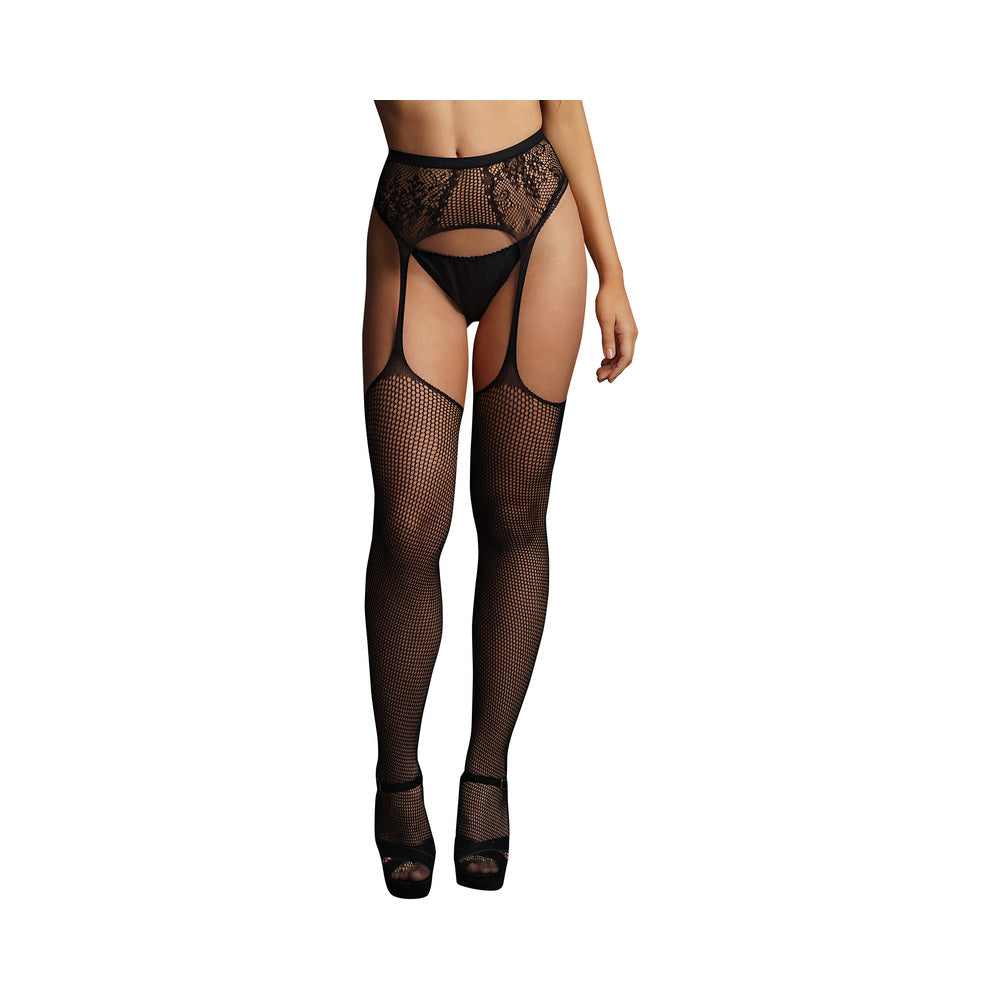 Shots Le Desir Fishnet And Lace Garterbelt Stockings Black O/S