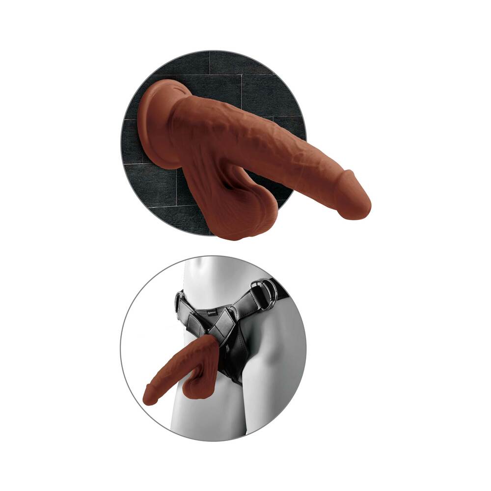 King Cock Plus 8 In. Triple Density Cock With Swinging Balls Brown