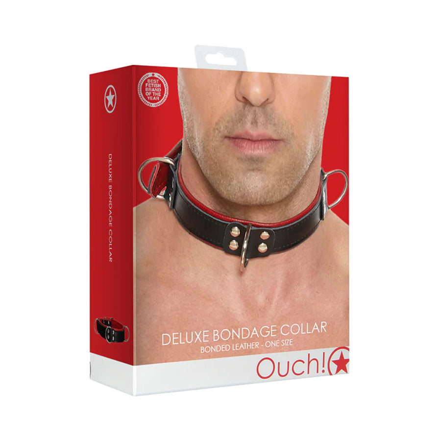 Ouch Deluxe Bondage Collar - One Size - Red