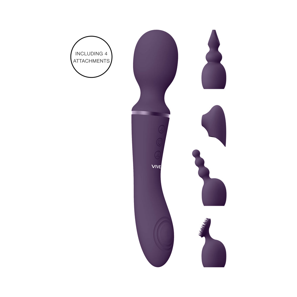 Vive - Nami Rechargeable Pulse-Wave Double-Ended Silicone Wand With Interchangeable Sleeves - Purple