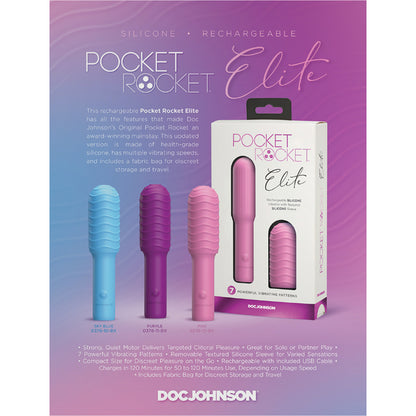 Pocket Rocket Elite Rechargeable Bullet With Removable Sleeve Sky Blue