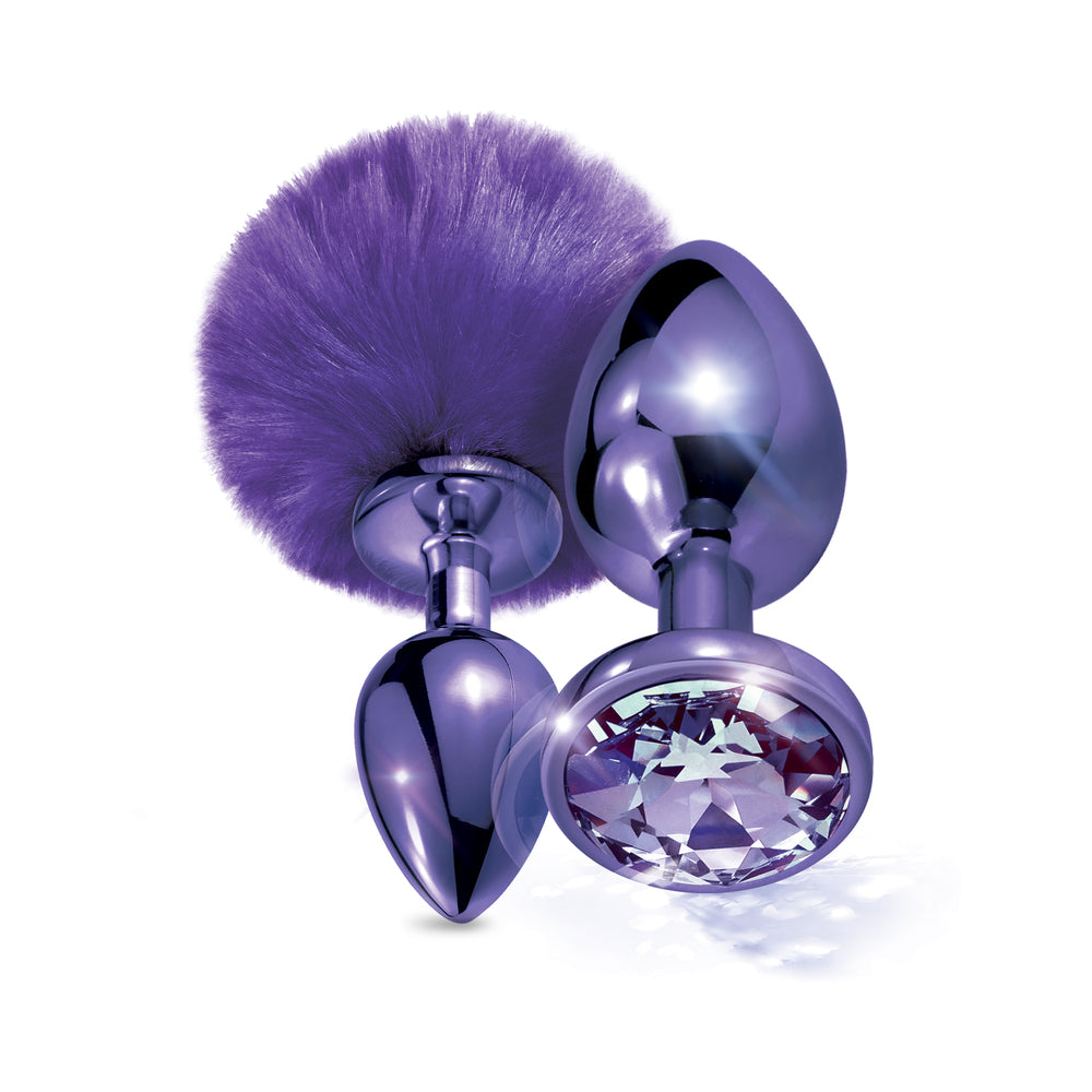 Nixie Metal Butt Plug Set Pom Pom And Jewel-Inlaid Metallic Purple