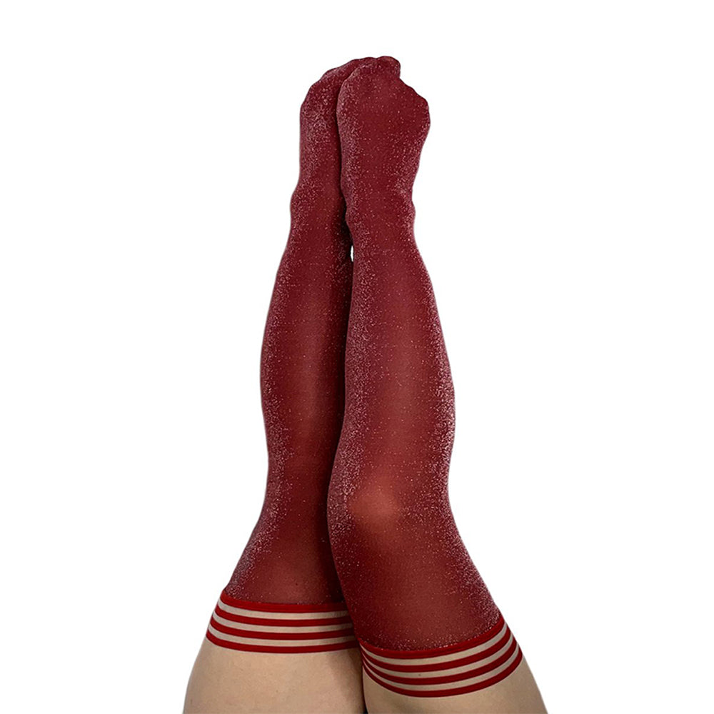 Kixies Holly Cranberry Sparkle Thigh-High Stockings Size A