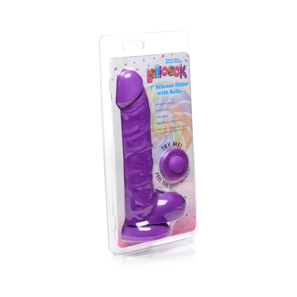 Lollicock Silicone Dildo With Balls 7 In. Grape