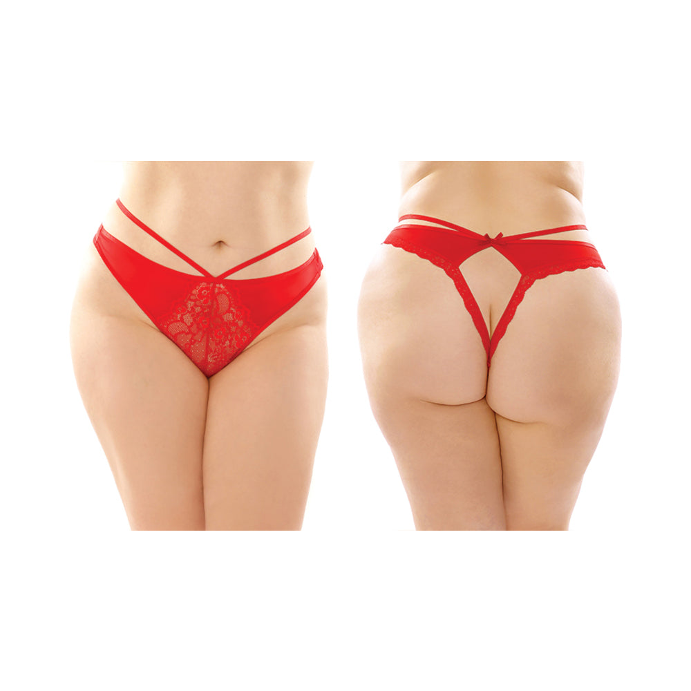 Kalina Strappy Microfiber And Lace Thong With Back Cutout 6-Pack Queen Size Red