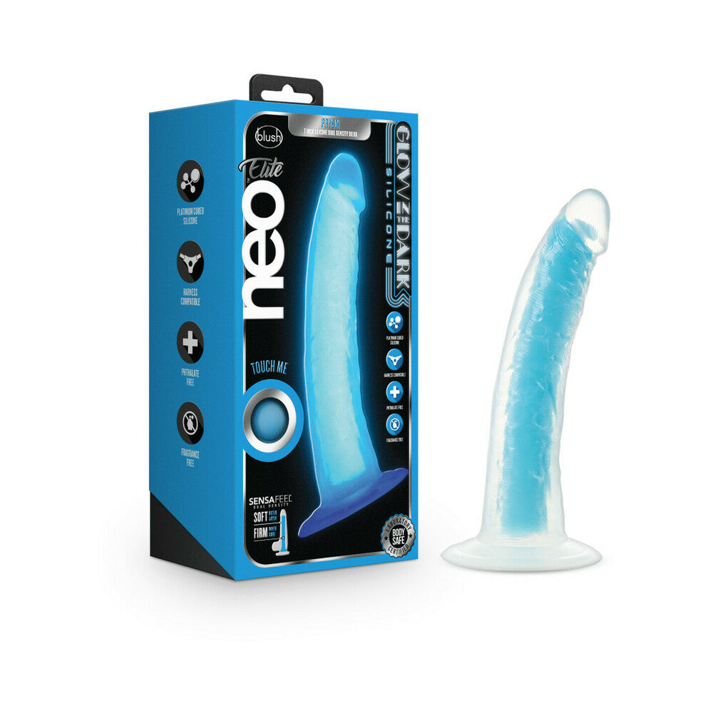 Neo Elite Glow In The Dark 7.5In Dual Density Cock Neon Blue