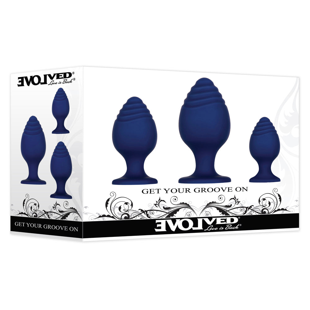 Evolved Get Your Groove On 3 Pc Silicone Anal Plug Set - Blue