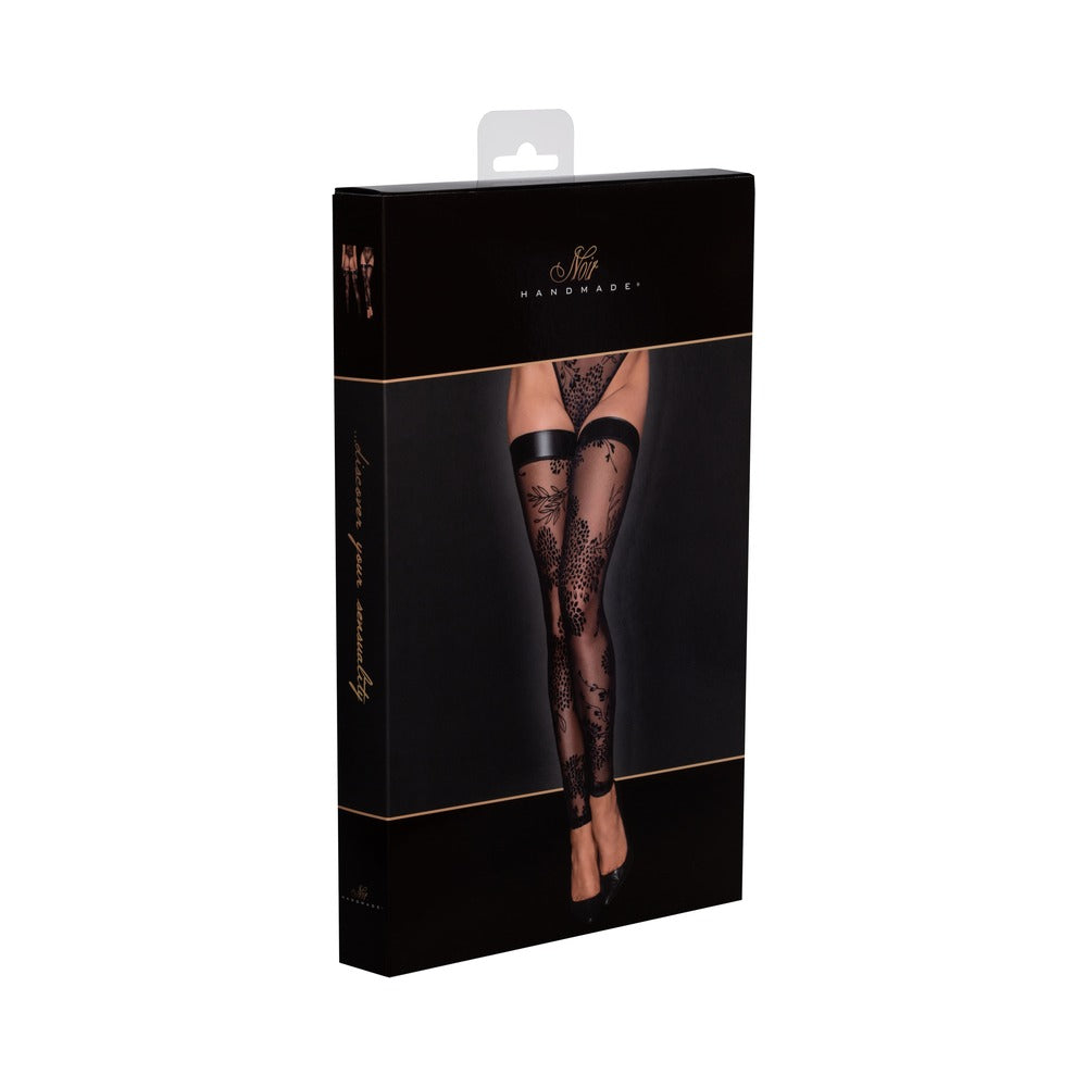 Noir Handmade Tulle Stockings With Patterned Flock Embroidery