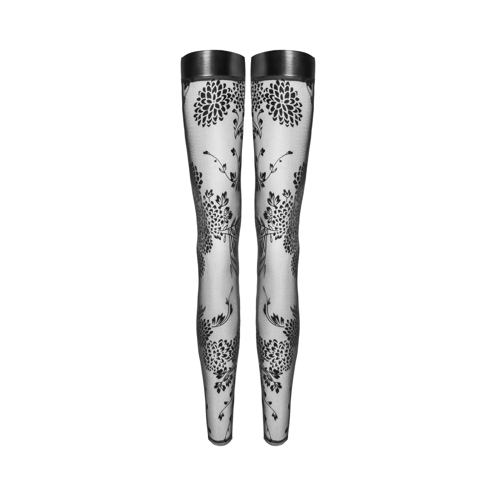 Noir Handmade Tulle Stockings With Patterned Flock Embroidery