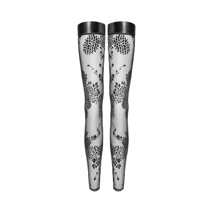 Noir Handmade Tulle Stockings With Patterned Flock Embroidery