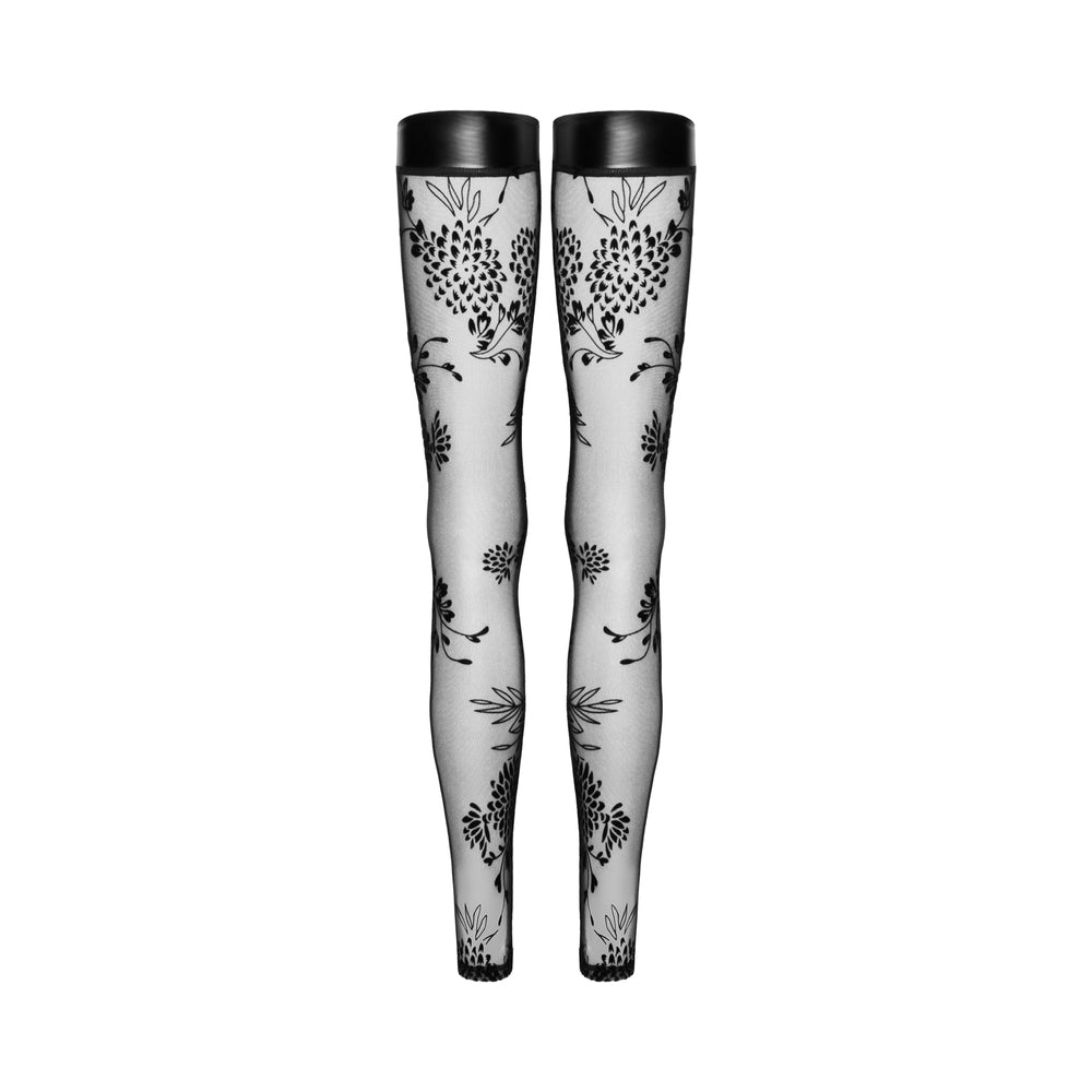 Noir Handmade Tulle Stockings With Patterned Flock Embroidery