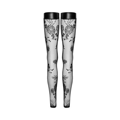 Noir Handmade Tulle Stockings With Patterned Flock Embroidery