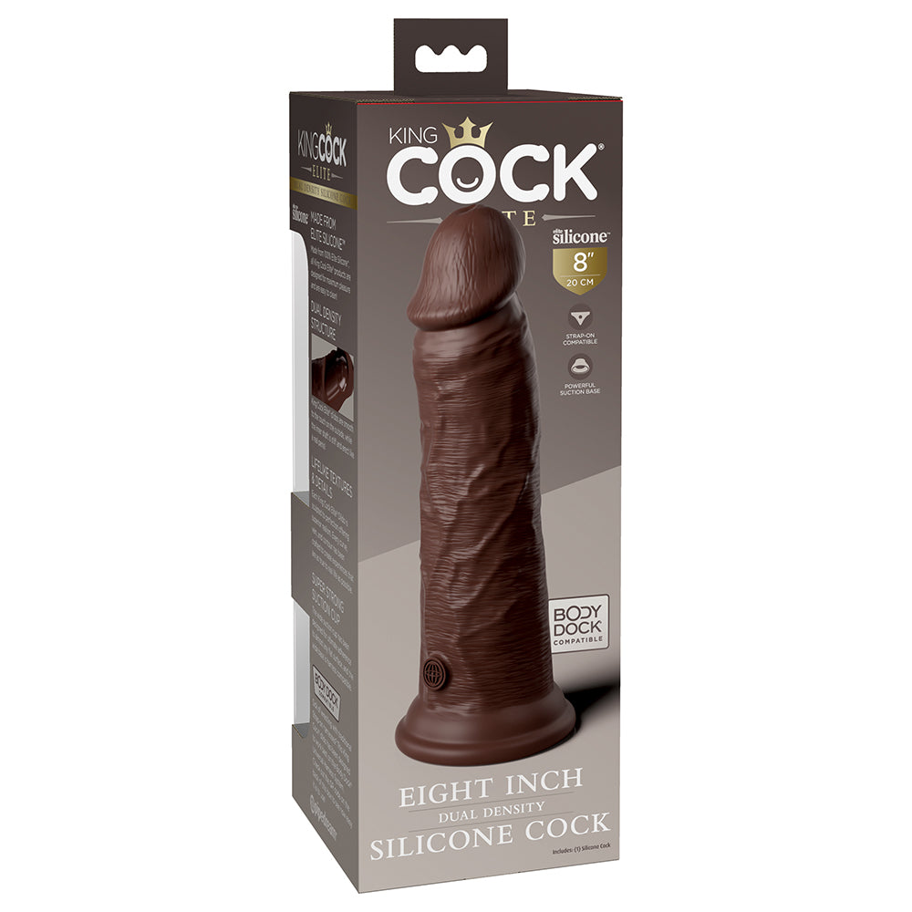 King Cock Elite Silicone Dual-Density Cock 8 In. Brown