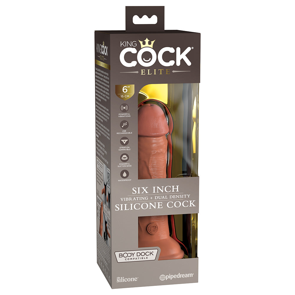 King Cock Elite Vibrating Silicone Dual-Density Cock 6 In. Tan