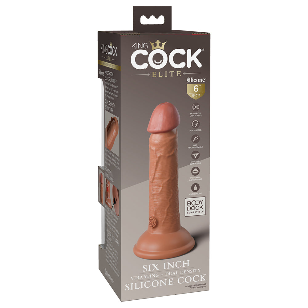 King Cock Elite Vibrating Silicone Dual-Density Cock 6 In. Tan