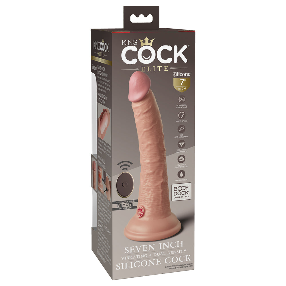 King Cock Elite Vibrating Silicone Dual-Density Cock With Remote 7 In. Light